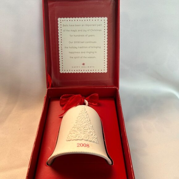 Hallmark 2008 Porcelain Dated Christmas Bell Ornament In Original Box 3”x 4” - Picture 1 of 7